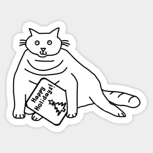 Christmas Chonk Cat says Happy Holidays Line Drawing Sticker